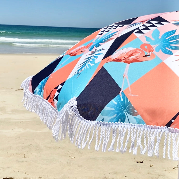 Pink Flamingo Beach Umbrella